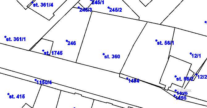 Parcela st. 360 v KÚ Kdyně, Katastrální mapa