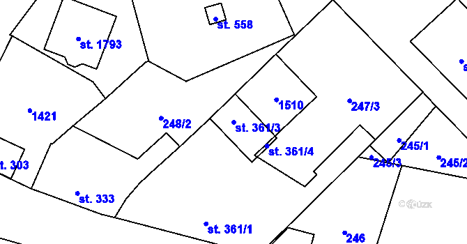 Parcela st. 361/3 v KÚ Kdyně, Katastrální mapa