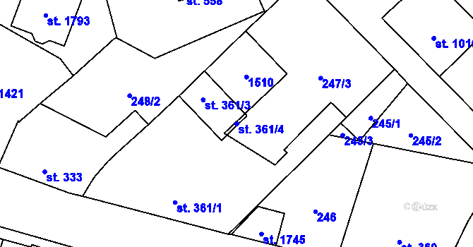 Parcela st. 361/4 v KÚ Kdyně, Katastrální mapa