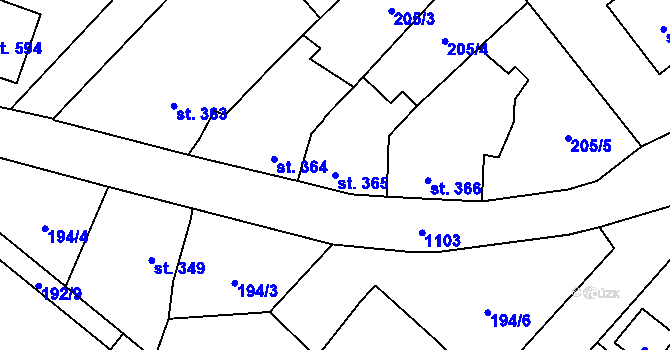Parcela st. 365 v KÚ Kdyně, Katastrální mapa