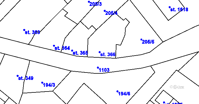 Parcela st. 366 v KÚ Kdyně, Katastrální mapa