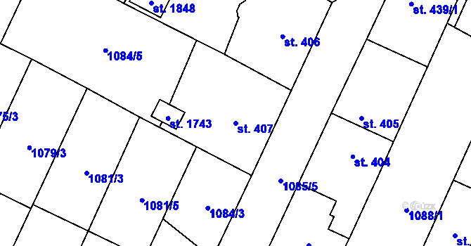 Parcela st. 407 v KÚ Kdyně, Katastrální mapa