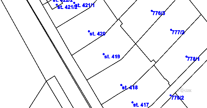Parcela st. 419 v KÚ Kdyně, Katastrální mapa