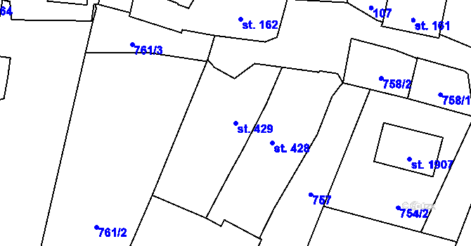Parcela st. 429 v KÚ Kdyně, Katastrální mapa