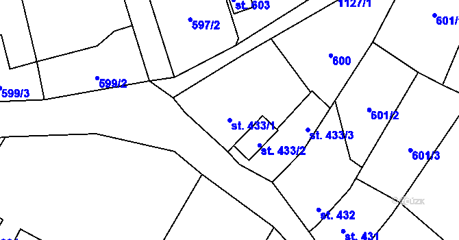 Parcela st. 433/1 v KÚ Kdyně, Katastrální mapa