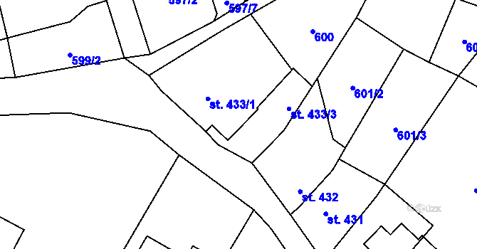 Parcela st. 433/2 v KÚ Kdyně, Katastrální mapa
