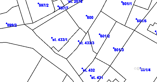 Parcela st. 433/3 v KÚ Kdyně, Katastrální mapa