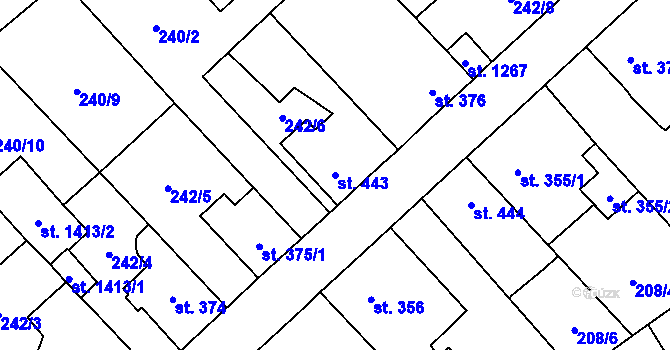 Parcela st. 443 v KÚ Kdyně, Katastrální mapa
