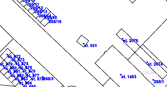 Parcela st. 551 v KÚ Kdyně, Katastrální mapa