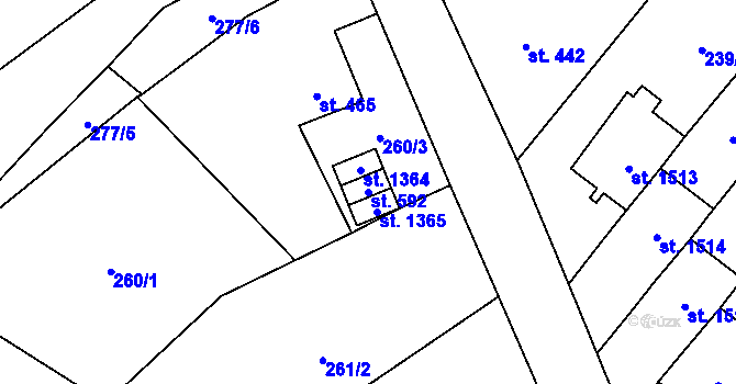 Parcela st. 592 v KÚ Kdyně, Katastrální mapa