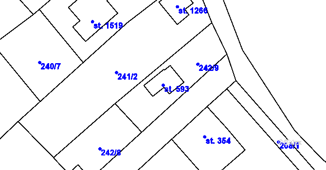 Parcela st. 593 v KÚ Kdyně, Katastrální mapa