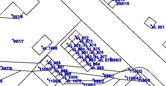 Parcela st. 874 v KÚ Kdyně, Katastrální mapa