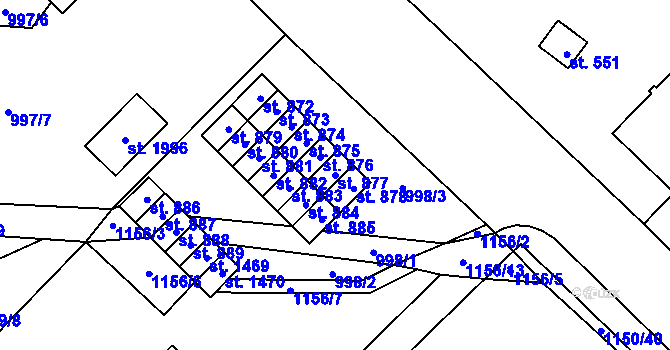 Parcela st. 877 v KÚ Kdyně, Katastrální mapa
