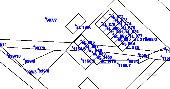 Parcela st. 887 v KÚ Kdyně, Katastrální mapa