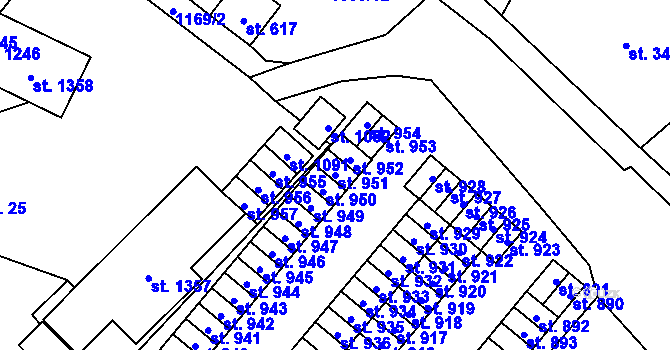Parcela st. 951 v KÚ Kdyně, Katastrální mapa