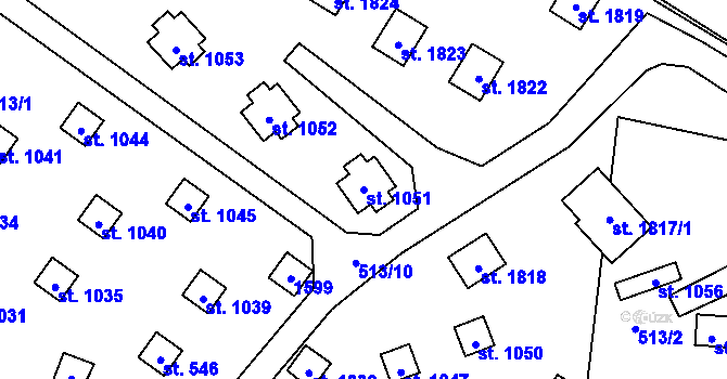 Parcela st. 1051 v KÚ Kdyně, Katastrální mapa