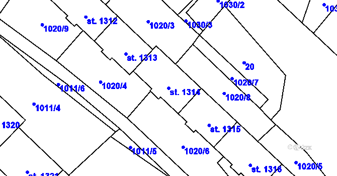 Parcela st. 1314 v KÚ Kdyně, Katastrální mapa