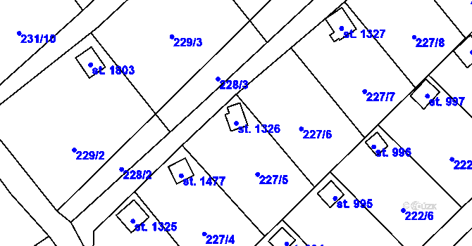 Parcela st. 1326 v KÚ Kdyně, Katastrální mapa