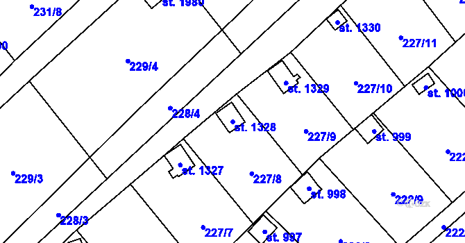 Parcela st. 1328 v KÚ Kdyně, Katastrální mapa