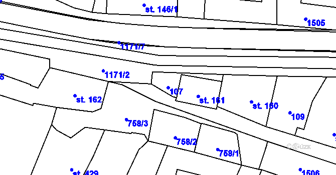 Parcela st. 107 v KÚ Kdyně, Katastrální mapa