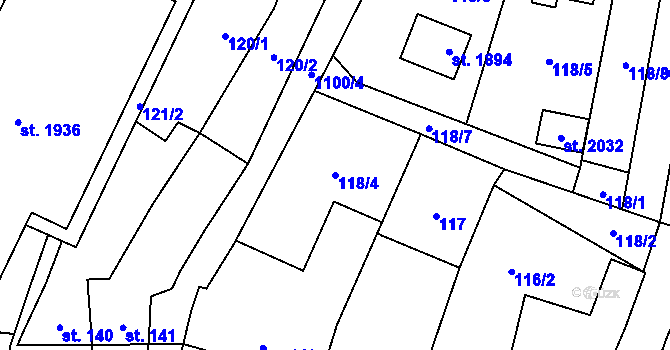 Parcela st. 118/4 v KÚ Kdyně, Katastrální mapa