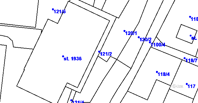 Parcela st. 121/2 v KÚ Kdyně, Katastrální mapa