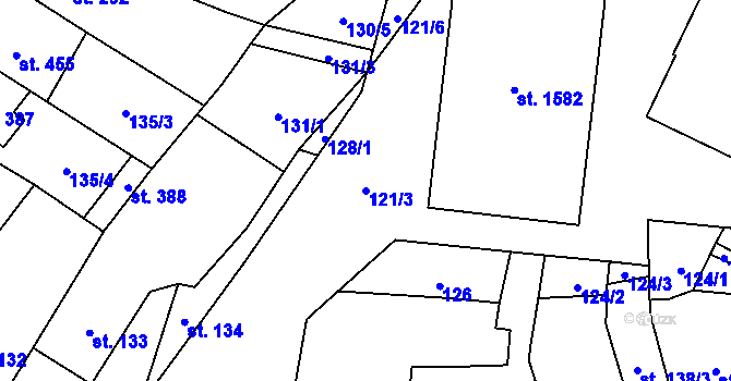 Parcela st. 121/3 v KÚ Kdyně, Katastrální mapa