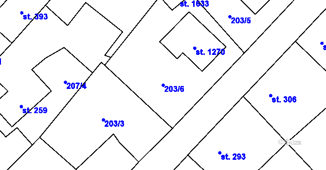 Parcela st. 203/6 v KÚ Kdyně, Katastrální mapa