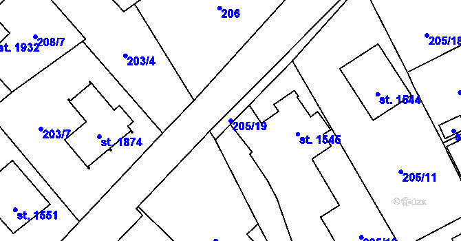 Parcela st. 205/19 v KÚ Kdyně, Katastrální mapa