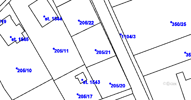 Parcela st. 205/21 v KÚ Kdyně, Katastrální mapa