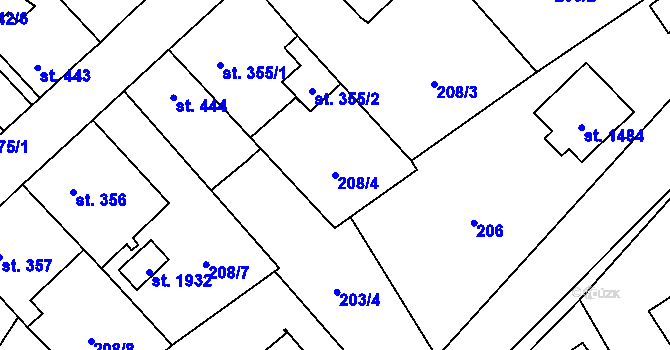 Parcela st. 208/4 v KÚ Kdyně, Katastrální mapa