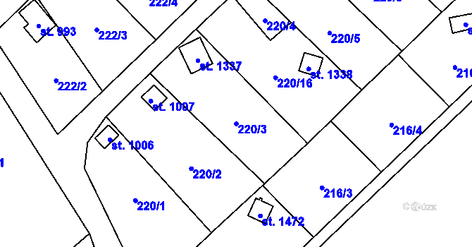 Parcela st. 220/3 v KÚ Kdyně, Katastrální mapa