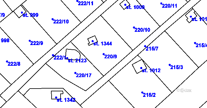 Parcela st. 220/9 v KÚ Kdyně, Katastrální mapa