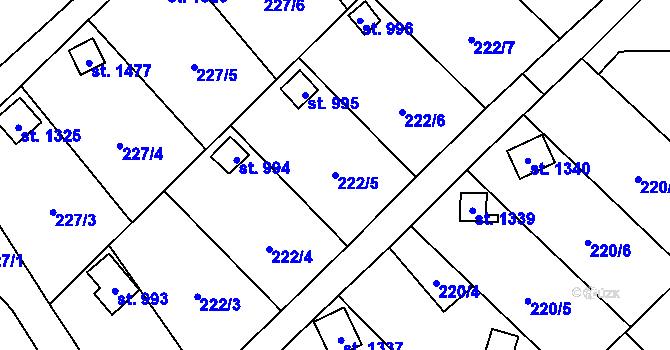 Parcela st. 222/5 v KÚ Kdyně, Katastrální mapa
