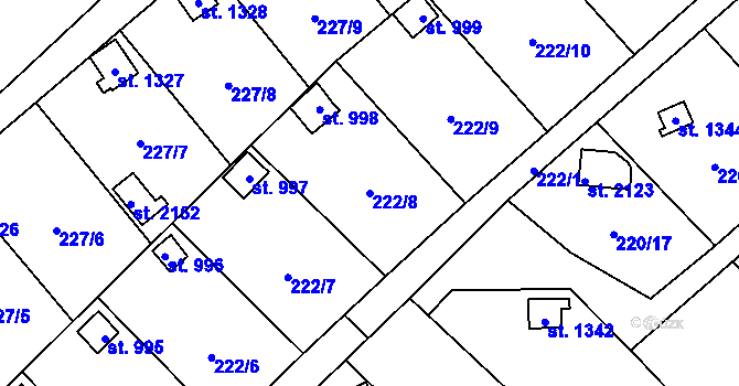 Parcela st. 222/8 v KÚ Kdyně, Katastrální mapa