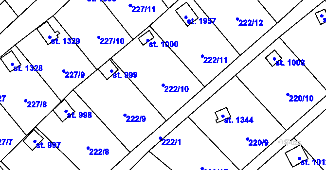 Parcela st. 222/10 v KÚ Kdyně, Katastrální mapa