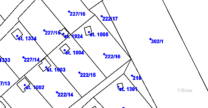 Parcela st. 222/16 v KÚ Kdyně, Katastrální mapa