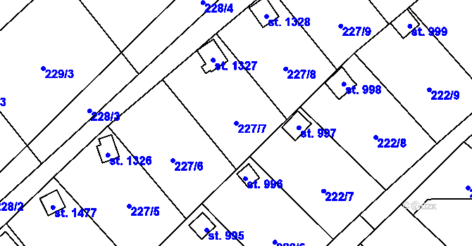 Parcela st. 227/7 v KÚ Kdyně, Katastrální mapa