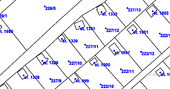 Parcela st. 227/11 v KÚ Kdyně, Katastrální mapa