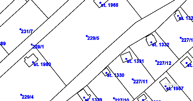 Parcela st. 228/5 v KÚ Kdyně, Katastrální mapa