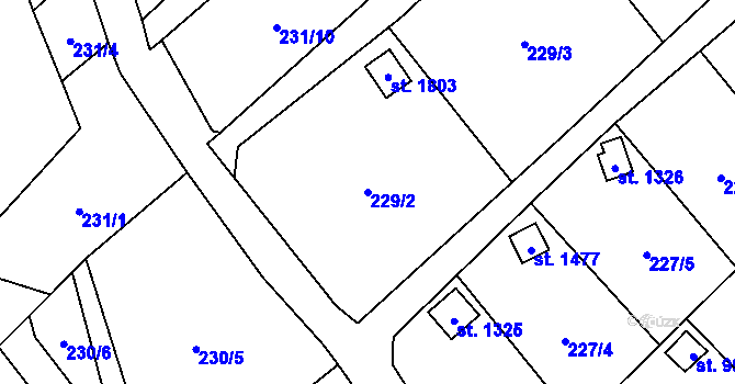 Parcela st. 229/2 v KÚ Kdyně, Katastrální mapa