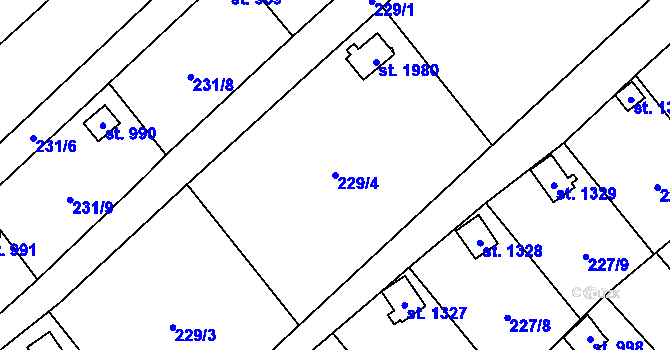 Parcela st. 229/4 v KÚ Kdyně, Katastrální mapa