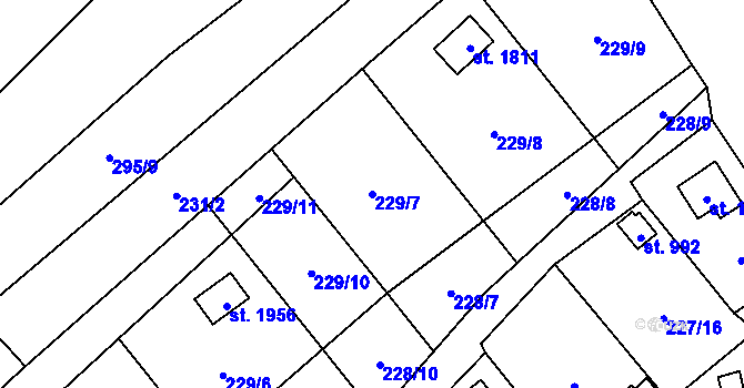 Parcela st. 229/7 v KÚ Kdyně, Katastrální mapa
