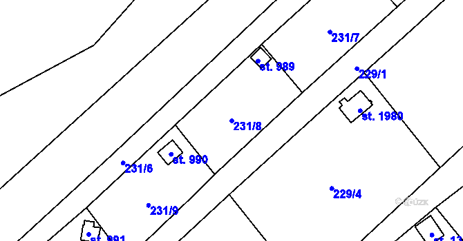 Parcela st. 231/8 v KÚ Kdyně, Katastrální mapa