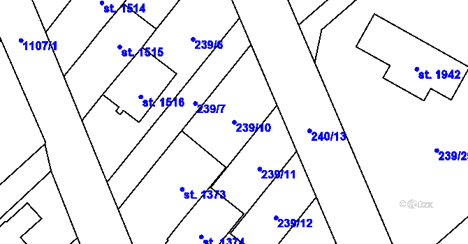 Parcela st. 239/10 v KÚ Kdyně, Katastrální mapa
