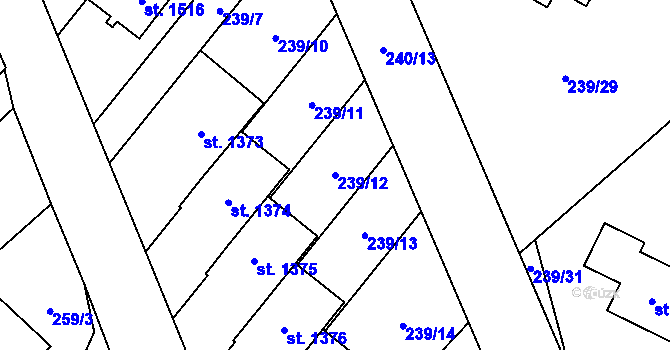 Parcela st. 239/12 v KÚ Kdyně, Katastrální mapa