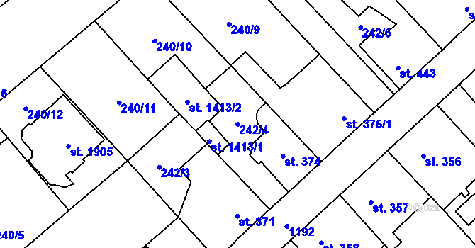 Parcela st. 242/4 v KÚ Kdyně, Katastrální mapa