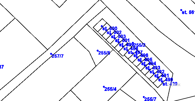 Parcela st. 255/5 v KÚ Kdyně, Katastrální mapa