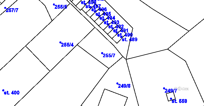 Parcela st. 255/7 v KÚ Kdyně, Katastrální mapa