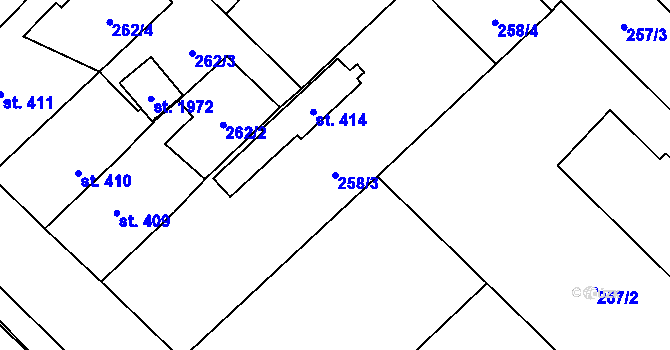 Parcela st. 258/3 v KÚ Kdyně, Katastrální mapa